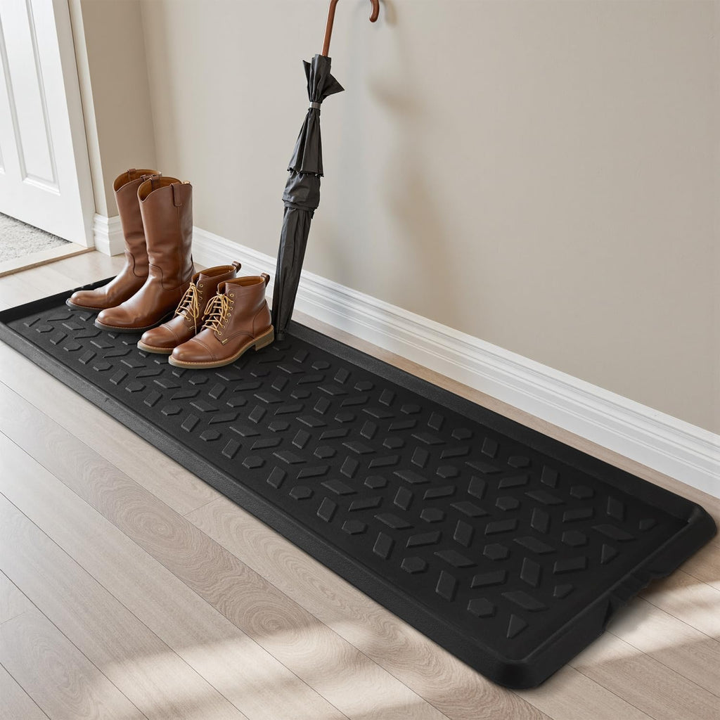 tchdio Durable Rubber Boot Tray and Shoe Mat for Entryway - Heavy Duty Waterproof Shoe Tray Organizer, Non Slip Boot Trays for Front Door, Entryway Muddy Shoes Storage, 16x48 Inches