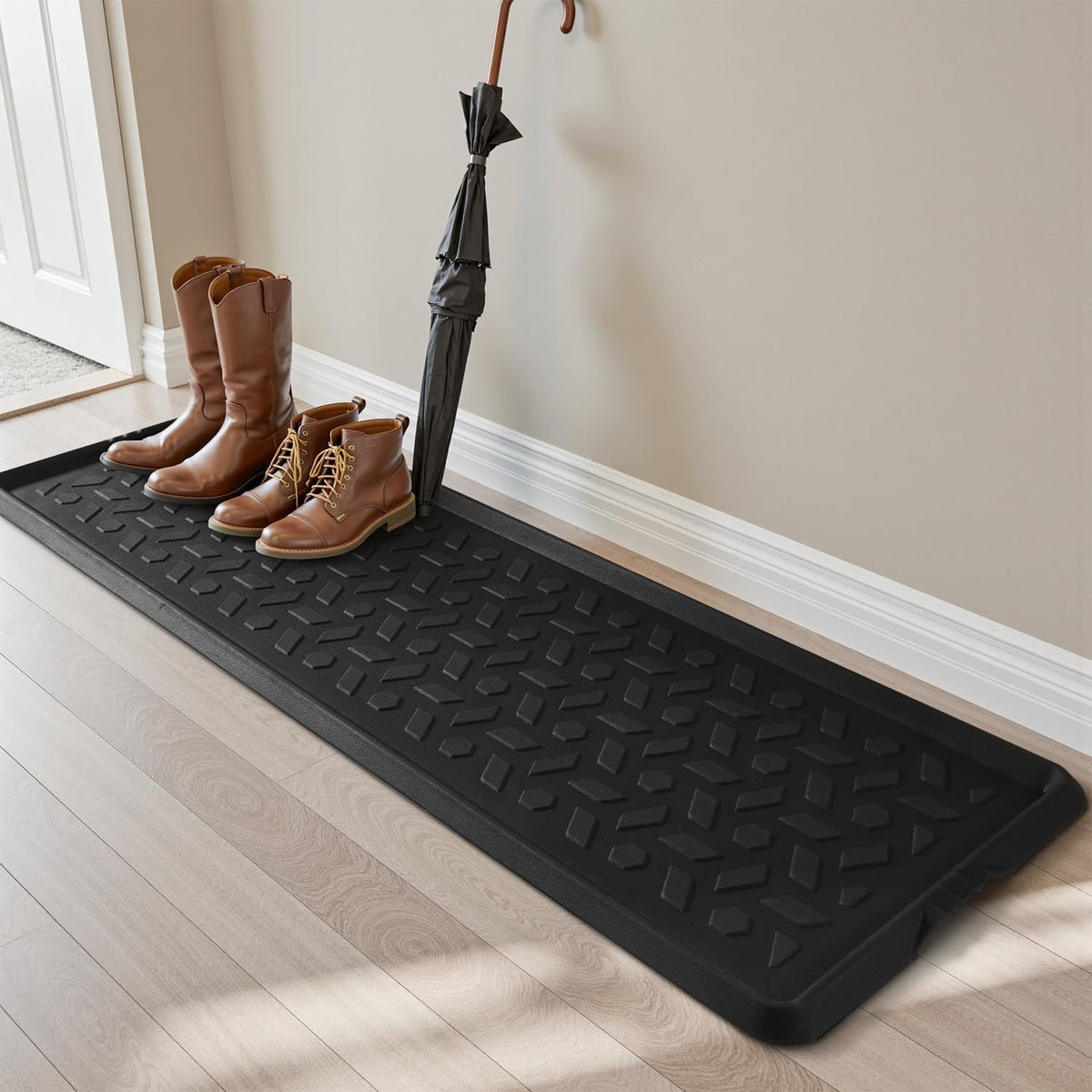 tchdio Durable Rubber Boot Tray and Shoe Mat for Entryway - Heavy Duty Waterproof Shoe Tray Organizer, Non Slip Boot Trays for Front Door, Entryway Muddy Shoes Storage, 16x48 Inches