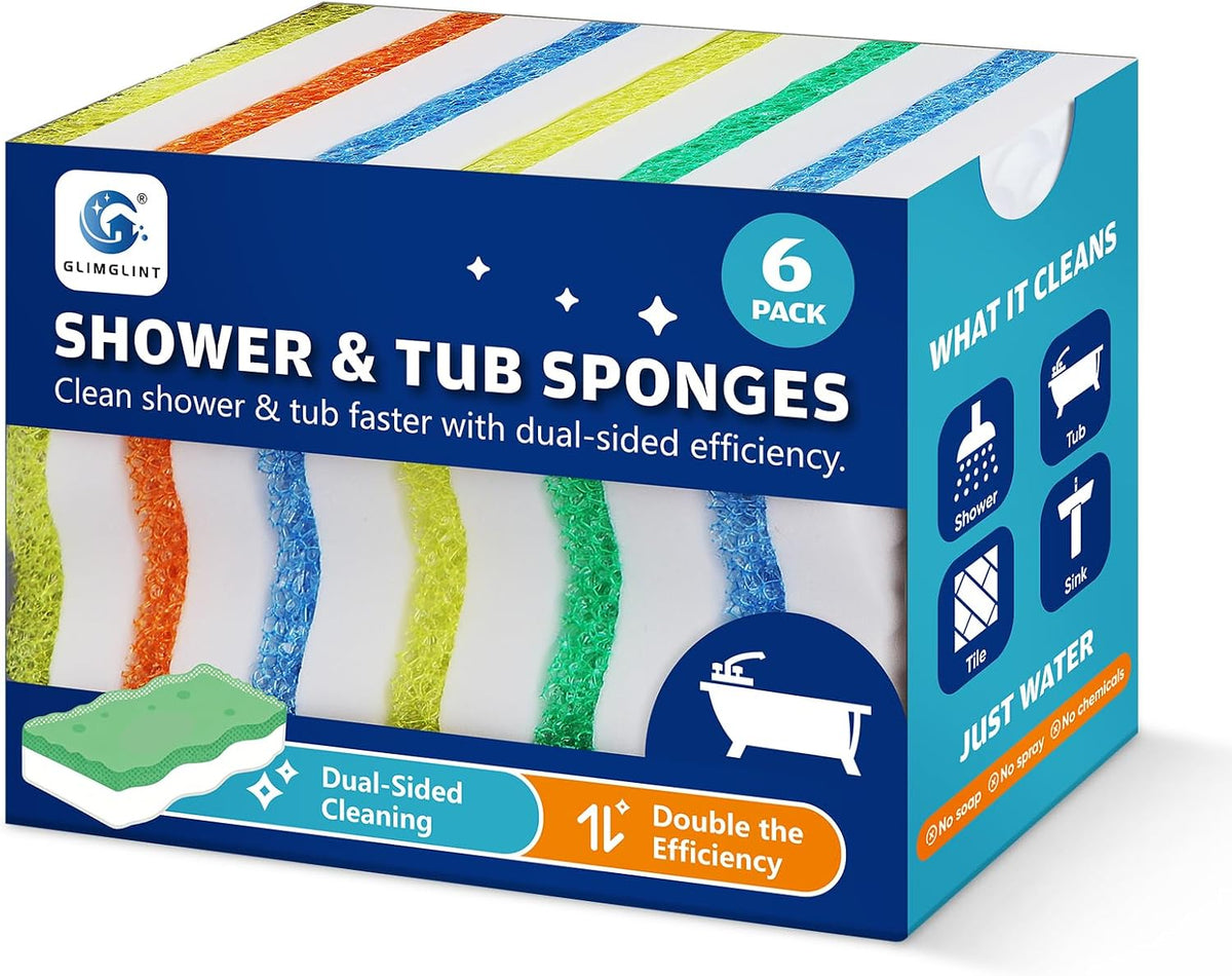 GLIMGLINT Magic Sponges Eraser for Shower and Tub, 6 PK Melamine Sponge