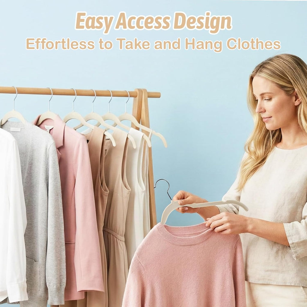Beige Velvet Shirt Hangers 30 Pack, Slim Non-Slip Flocked Hangers