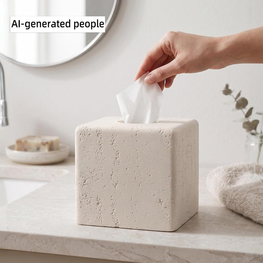 Tissue Box Cover Square, Modern Facial Tissue Holder, Off White