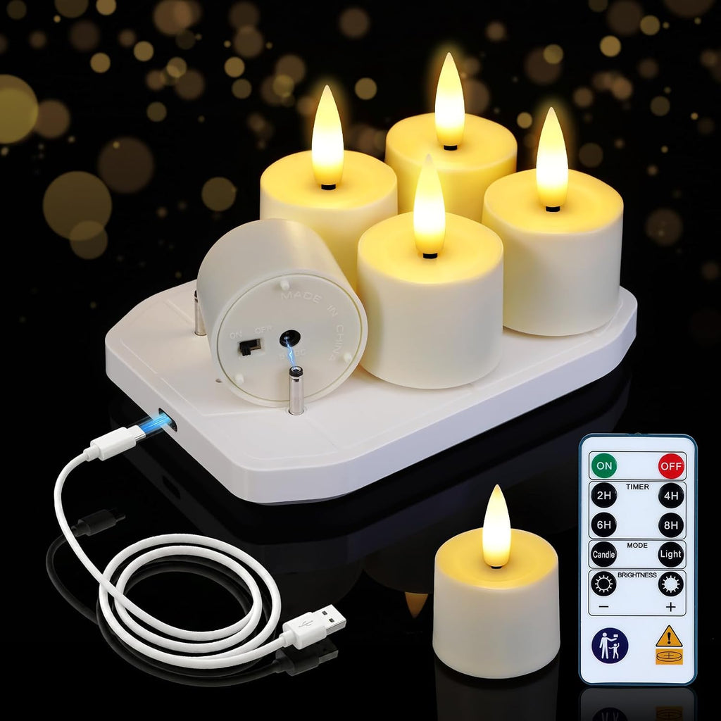 BEICHI 6Pack Rechargeable Tea Lights with Remote Timer,White Charging Base