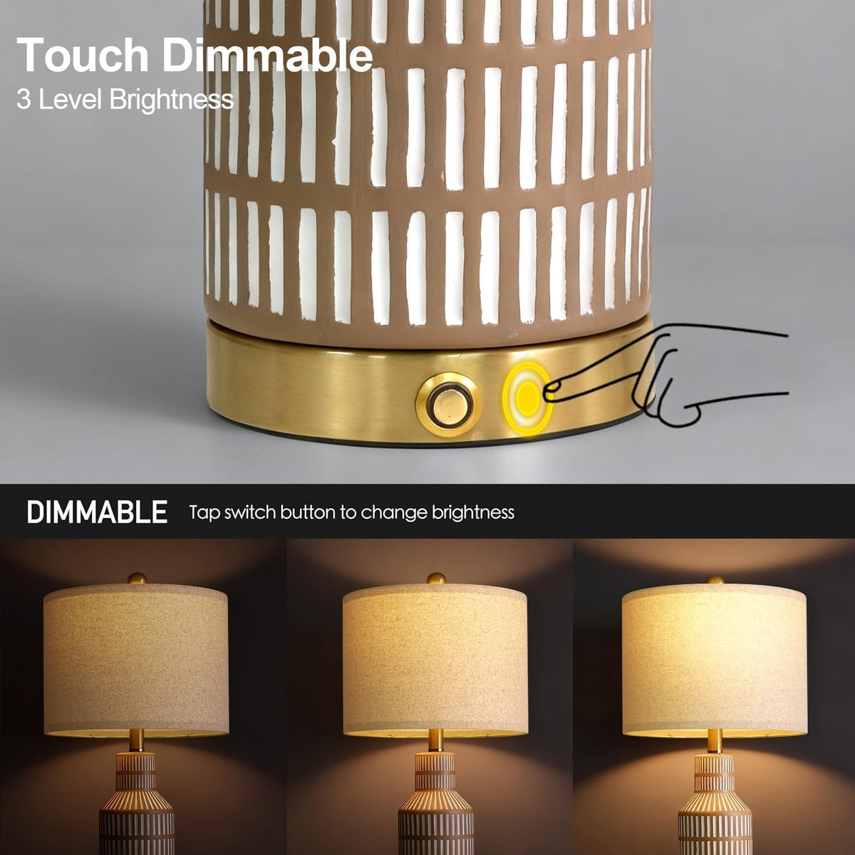 USumkky 25" Modern 3-Way Dimmable Touch Control with USB A+C Ceramic Lamps Set of 2 Table Lamp for Living Room Bedroom Farmhouse Nightstand Bedside Brown