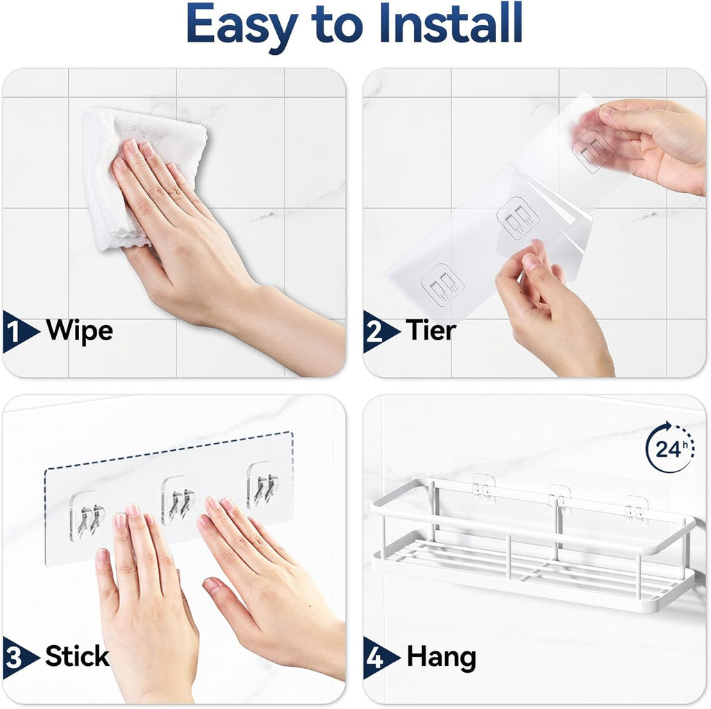 YASONIC Shower Caddy Adhesive, Rustproof Shower Organizer, Large Capacity Shower Shelves for Inside Shower, No Drilling Bathroom Organizers and Storage for Home Decor （2 Pack White）