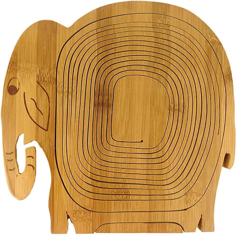 Foldable Wooden Fruit Basket for Kitchen Table In Elephant Shape Cute Flowers Nuts Candy Storage Box for Holiday Family Party