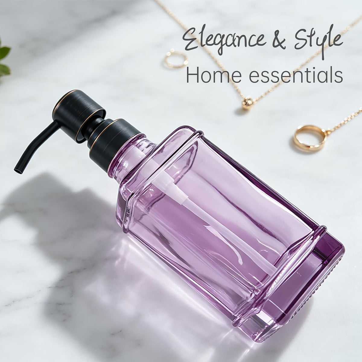 Soap Dispenser，10 Oz Antique Design Thick Glass Hand Soap Dispensers; with 304 Rust Proof Stainless Steel Pump, 6Pcs Stickers, for Kitchen,Bathroom Purple+Oil Rubbed Bronze