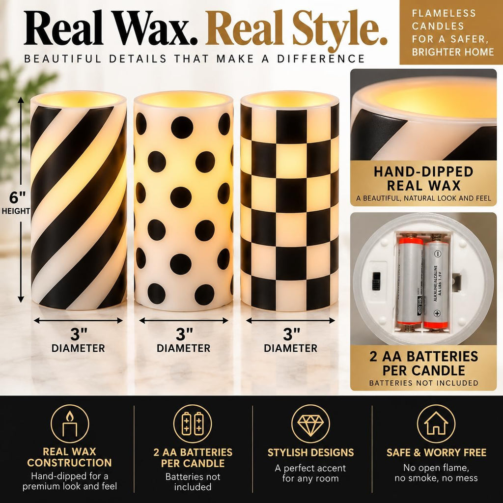 Flickering Flameless Wax Coated Candles: Set of 3 Battery-Operated LED with Remote with Timer