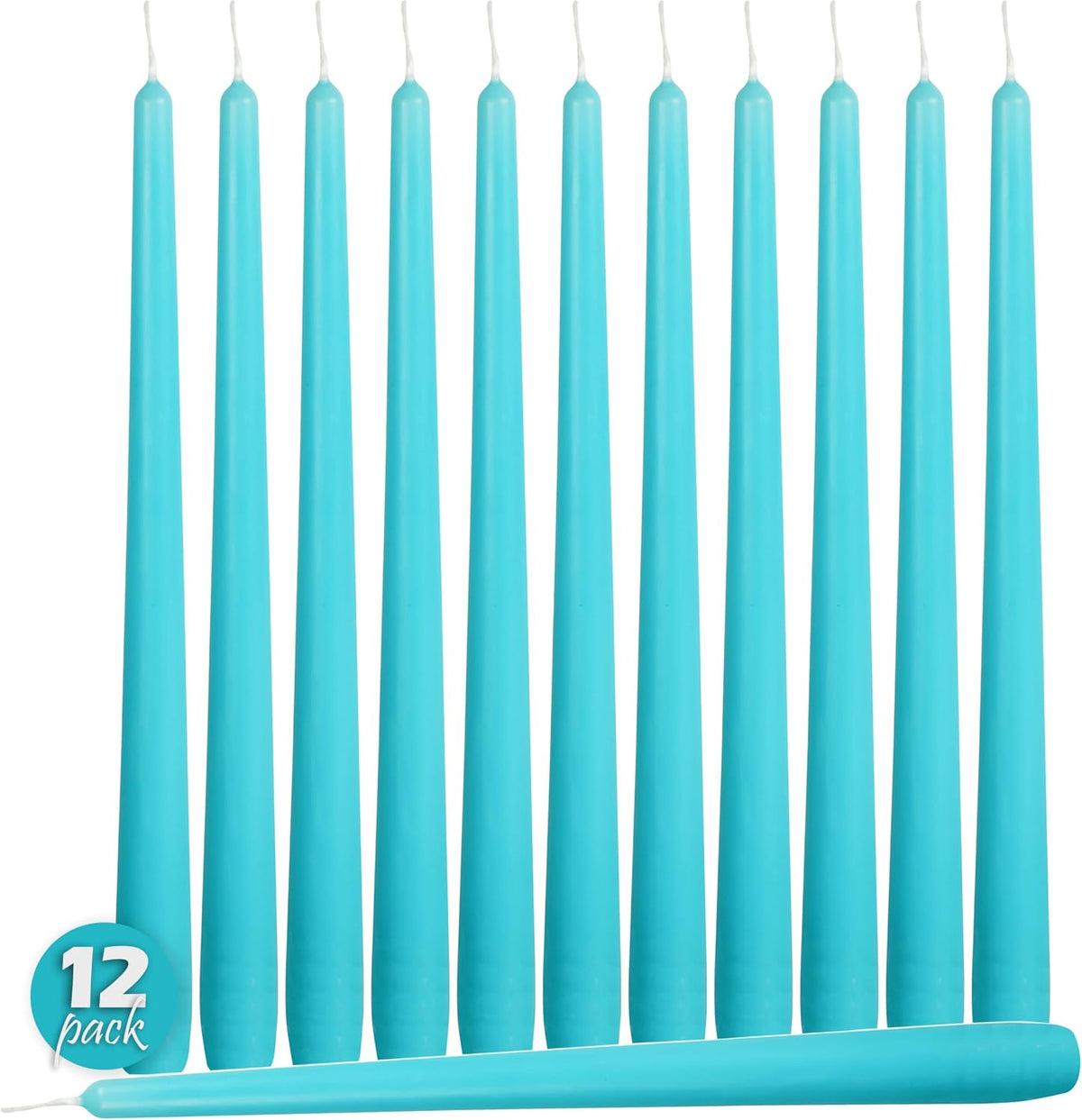 Hyoola Tall Taper Candles - 14 Inch Turquoise Dripless, Unscented Dinner Candle, Paraffin Wax with Cotton Wicks - 12 Hour Burn Time (Pack of 12) - Light Blue