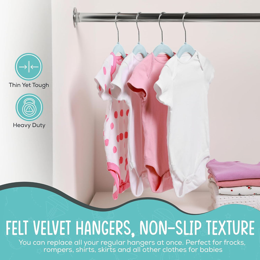 TechZoo 50 Pack Premium Baby Velvet Hangers (Blue) - 11.8" Inches Non-Slip, Ultra-Slim & Space-Saving Toddler Hangers - 360° Rotating Hook, Strong & Durable Hanger for Children, Infant & Toddler