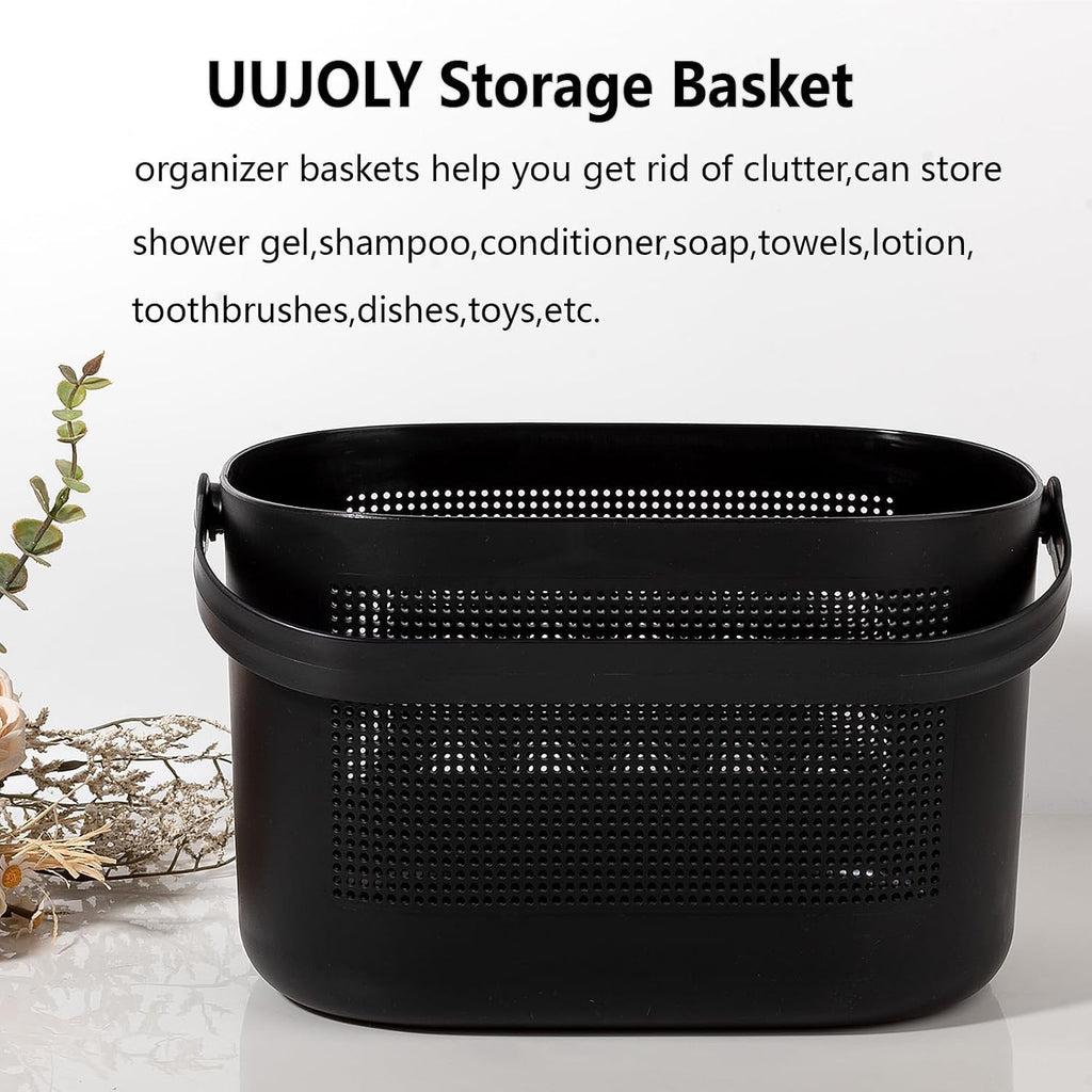 Plastic Portable Shower Caddy Basket, Storage Organizer with Handle, Black