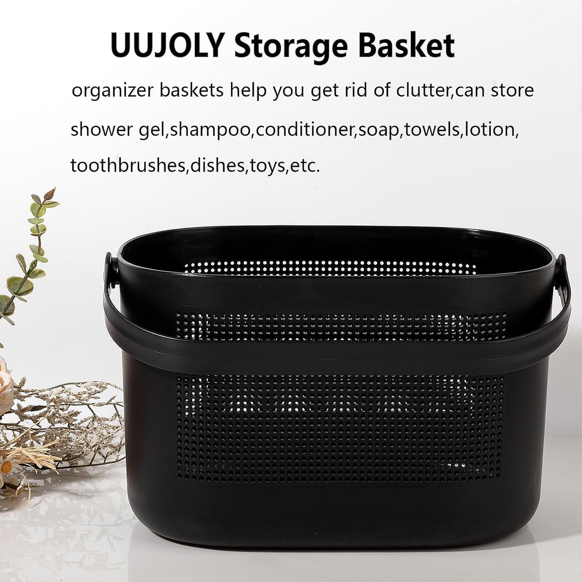 Plastic Portable Shower Caddy Basket, Storage Organizer with Handle, Black
