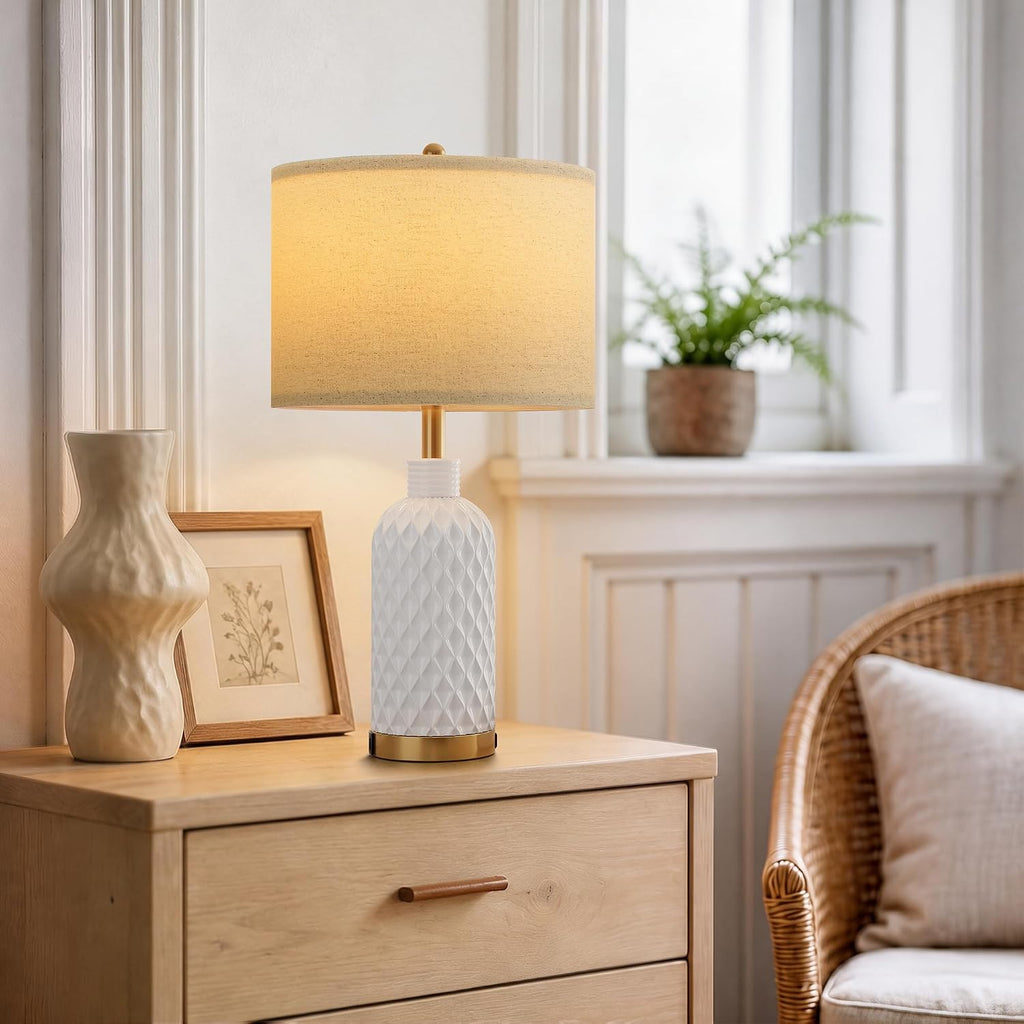 SIBRILLE 25" Ceramic Table Lamps Set of 2, White, USB-C/USB-A & AC Outlet