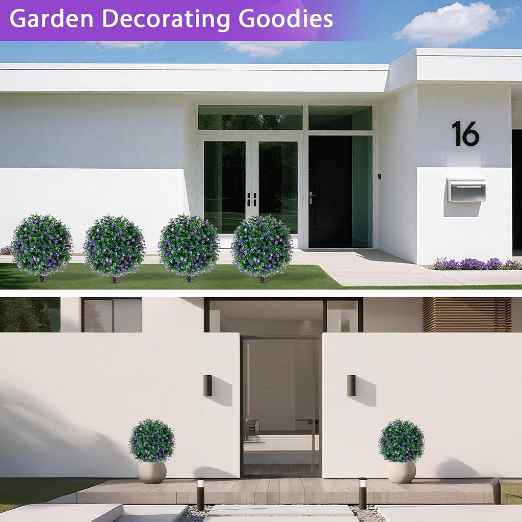 Yangrass 2Pack Artificial Purple Flower Topiary Ball Tree with Ground Spike