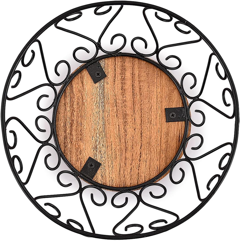 EDHAS Iron Fruit Bowl With Wooden Base for Kitchen Countertop & Dining Room and Pantries (9" x 9" x 4")
