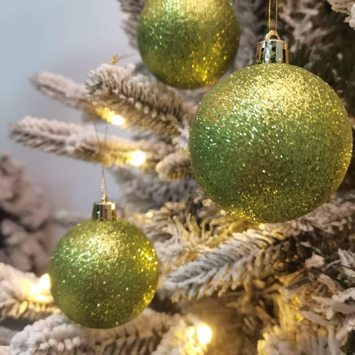 YYCRAFT Glitter Lime Green Shatterproof Christmas Ornament 8cm Unique Color Ornament for Holiday Decor Wreaths Garlands Box Set (9 Pack,Lime Green)