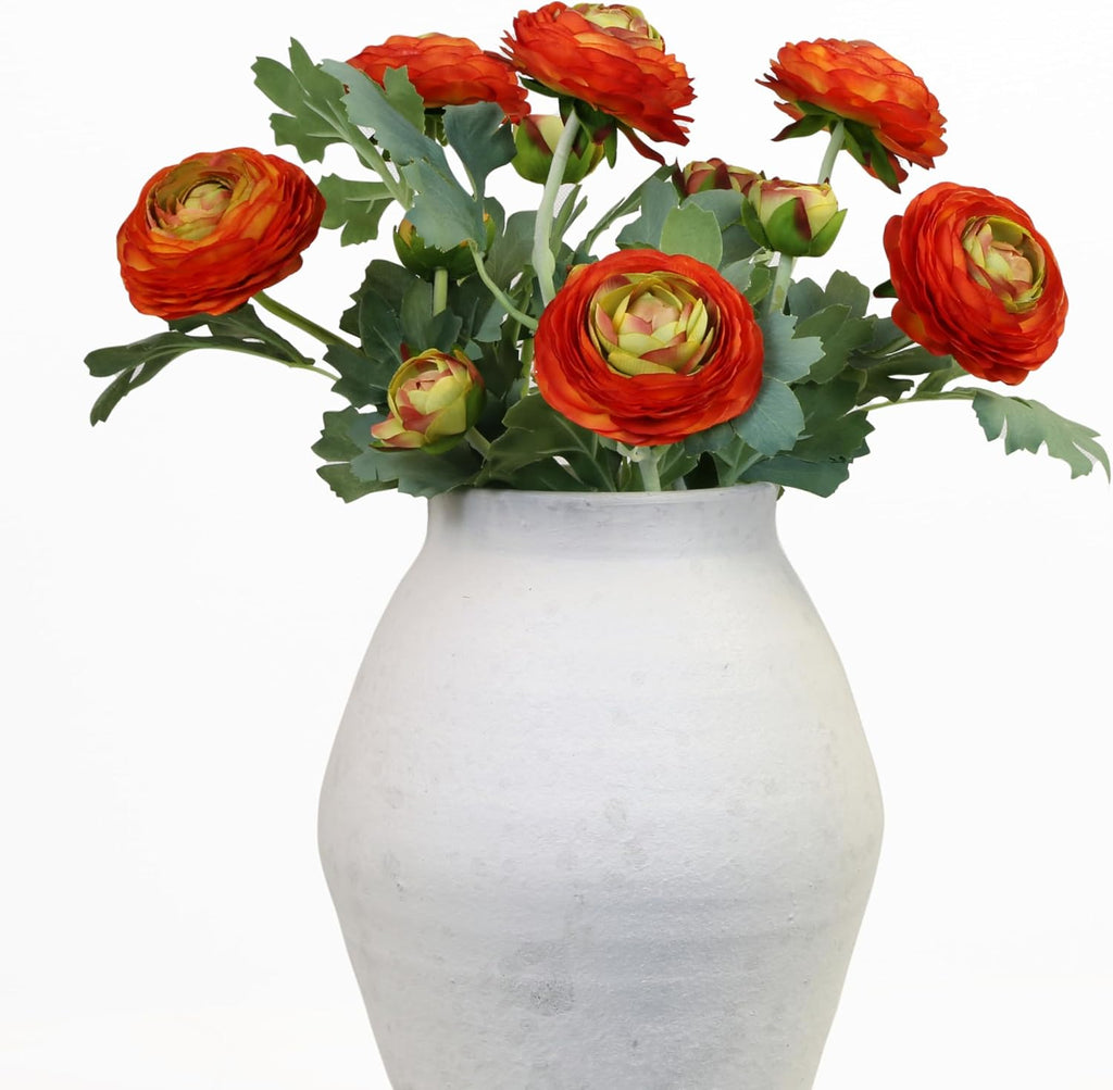 Artificial Ranunculus Flowers with Real Touch Stem, Silk Ranunculus Flowers (Orange, 6pcs)