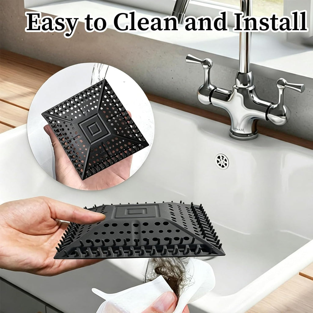 Square Silicone Shower Drain Hair Catcher, Black