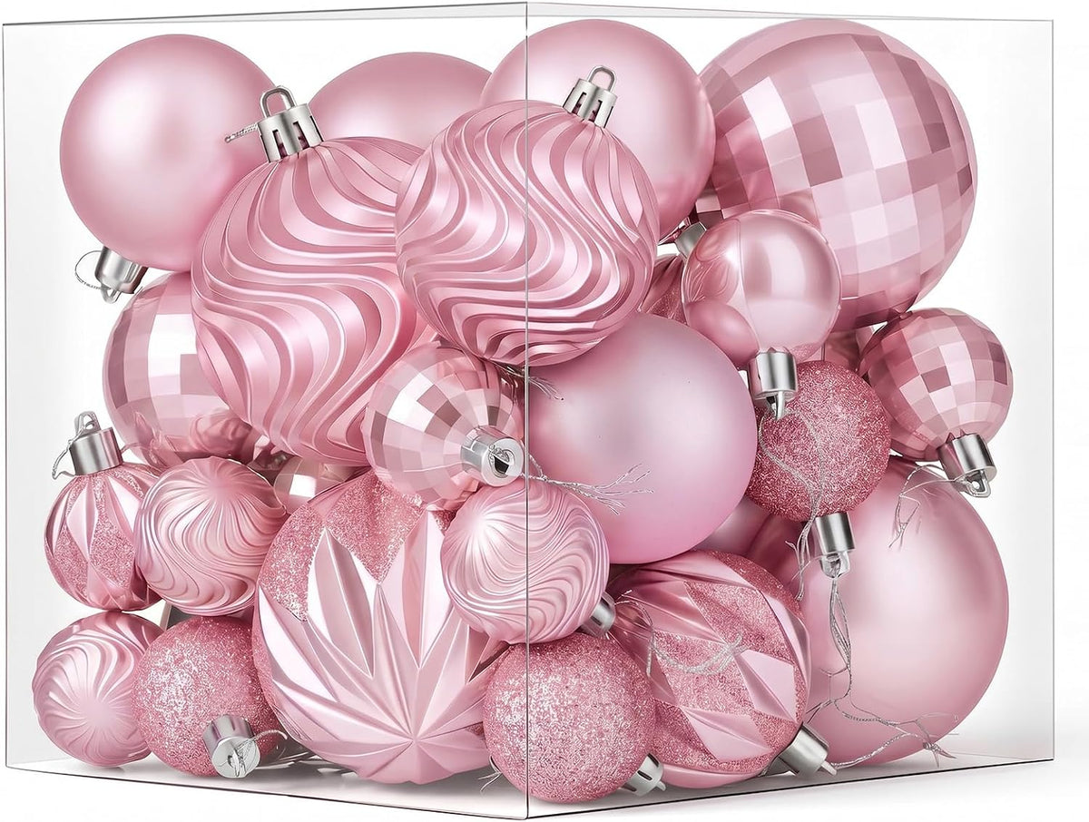 Brightown 36‑Pack Pink Shatterproof Christmas Tree Ball Ornaments Set