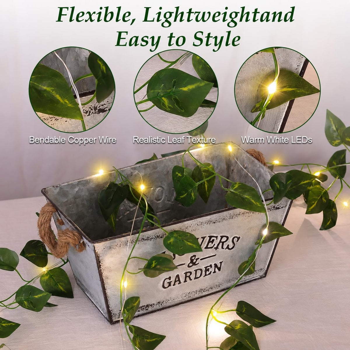 Vine Fairy Lights, 6.5FT 40 LEDs Pothos String Lights Indoor, 2 Pack