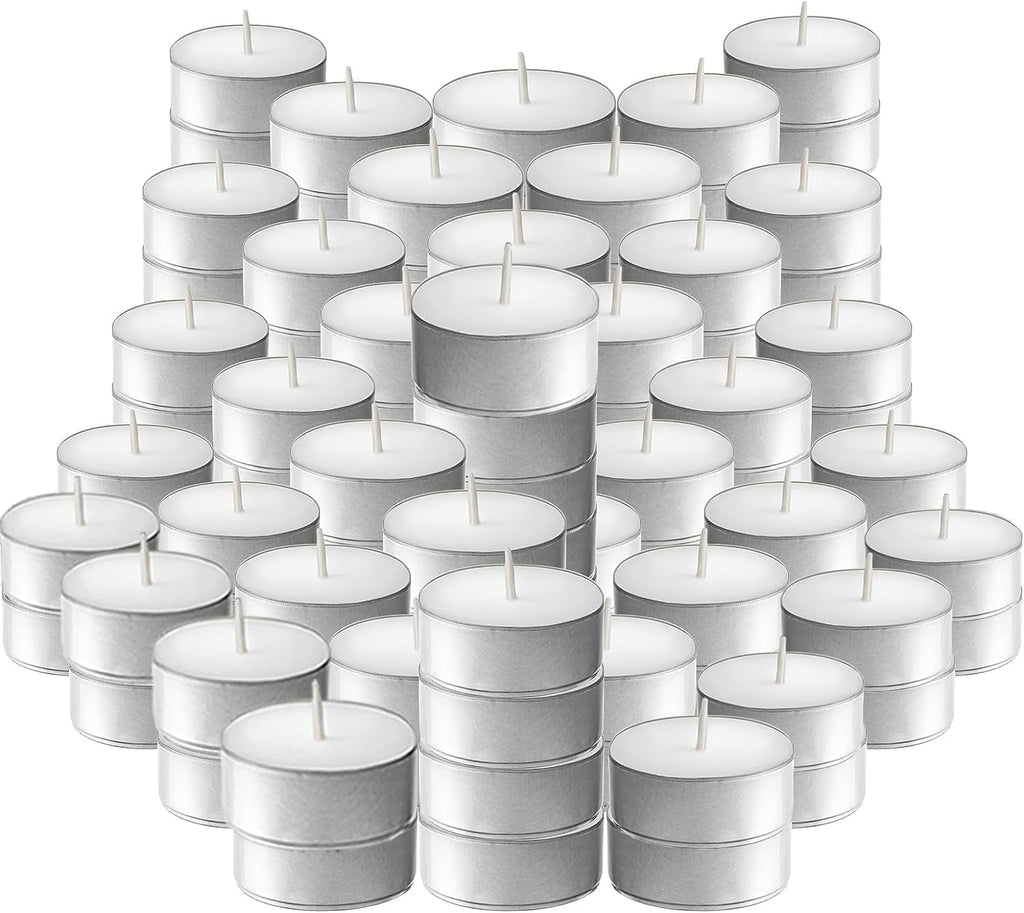 100 Pack 4 Hour Long time Burning,Unscented Tea Lights Candles,White, Smokeless, Dripless,for Weddings, Home, Pool,Shabbat