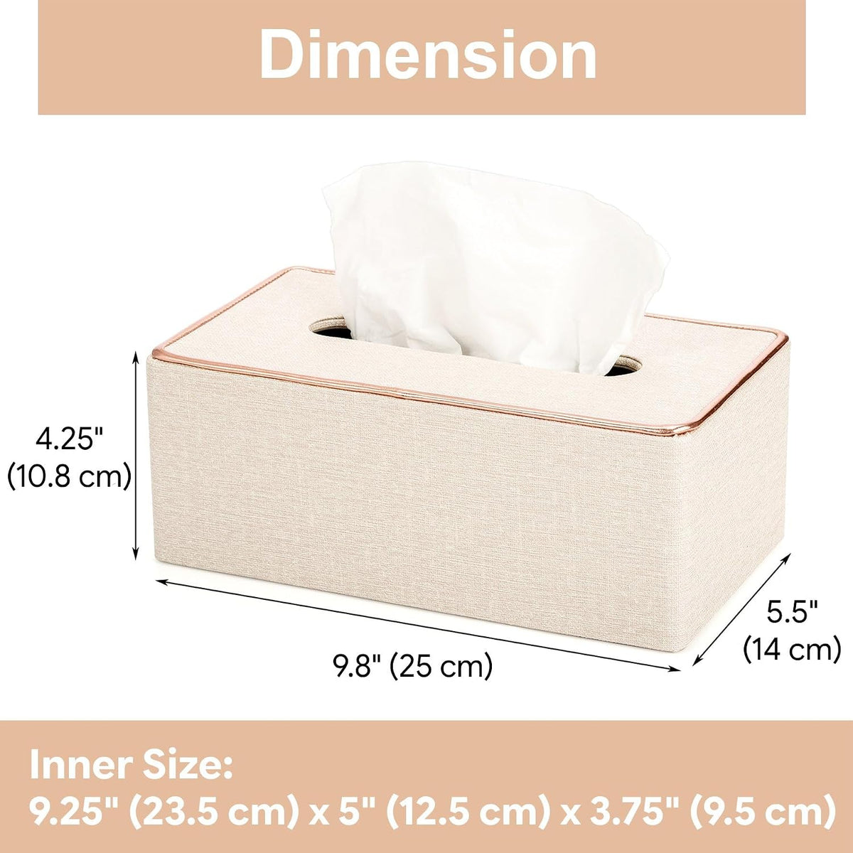 Tosnail Rectangular Leather Tissue Box Cover, 10" x 5.5" x 4.2" Decorative Tissue Box Holder, Tissue Paper Dispenser for Home, Office, Car Decoration