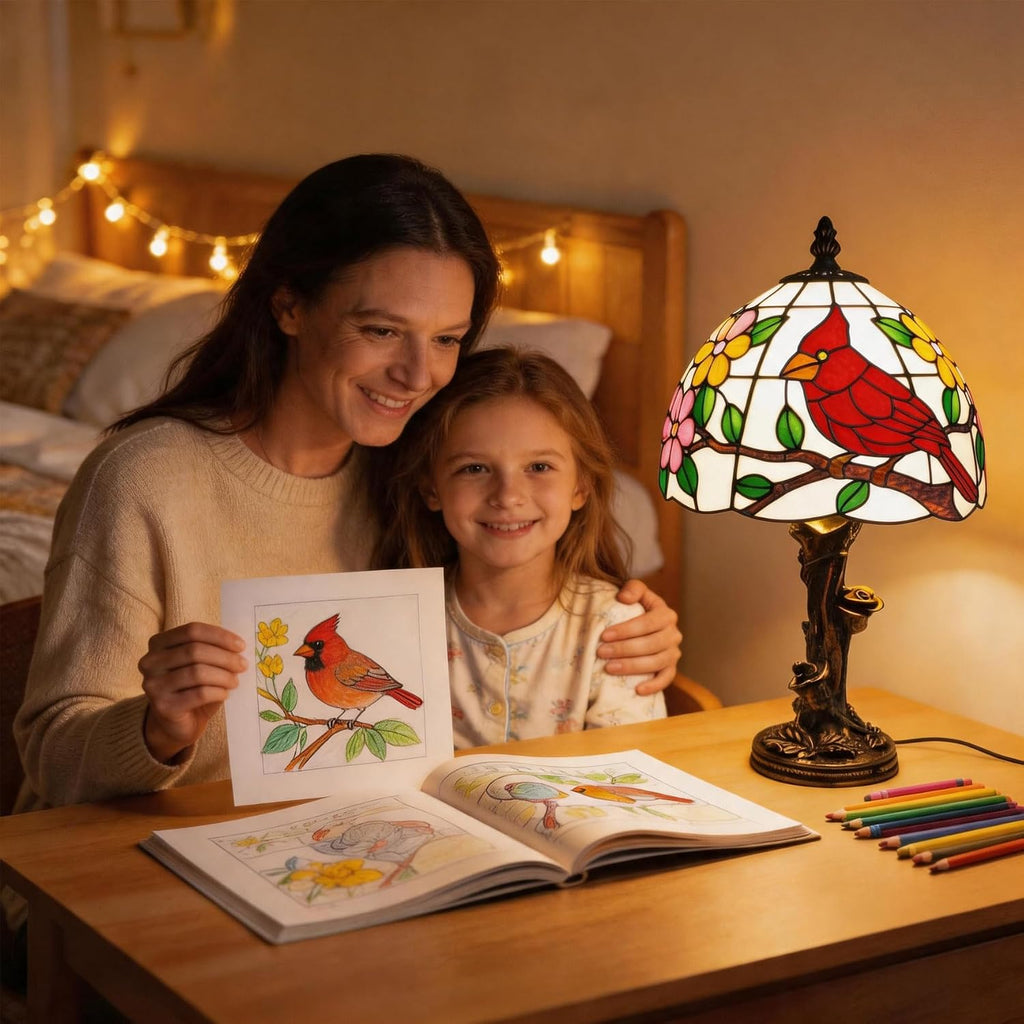Tiffany Lamp,Cardinal Lamp,8.5" Stained Glass Lamp