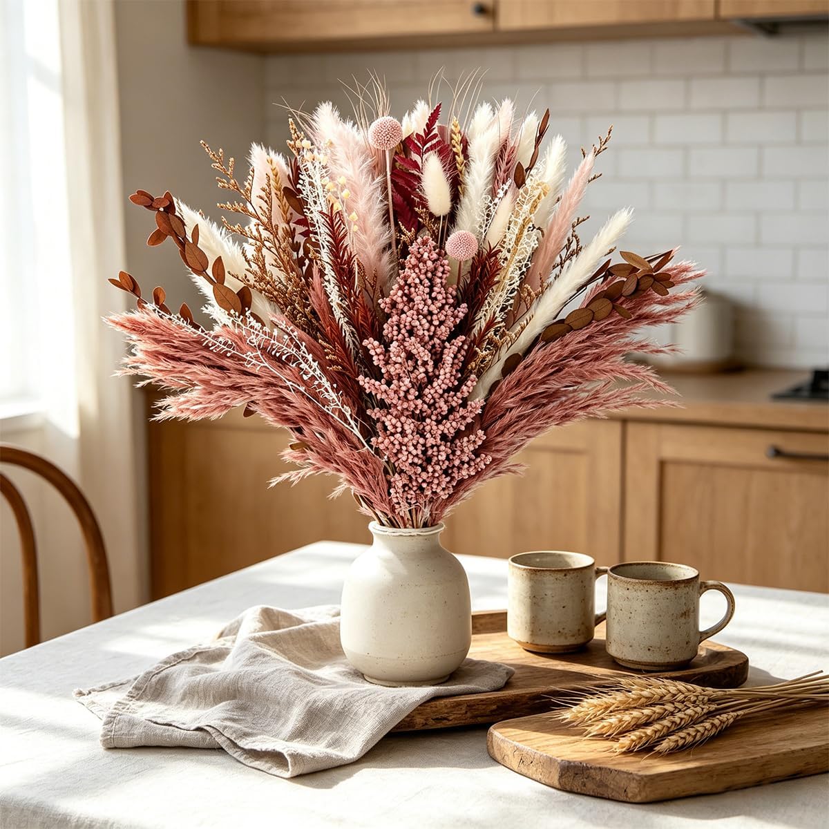 Dried Pampas Grass Bouquet, Dusty Rose & Terracotta Flower Bouquet