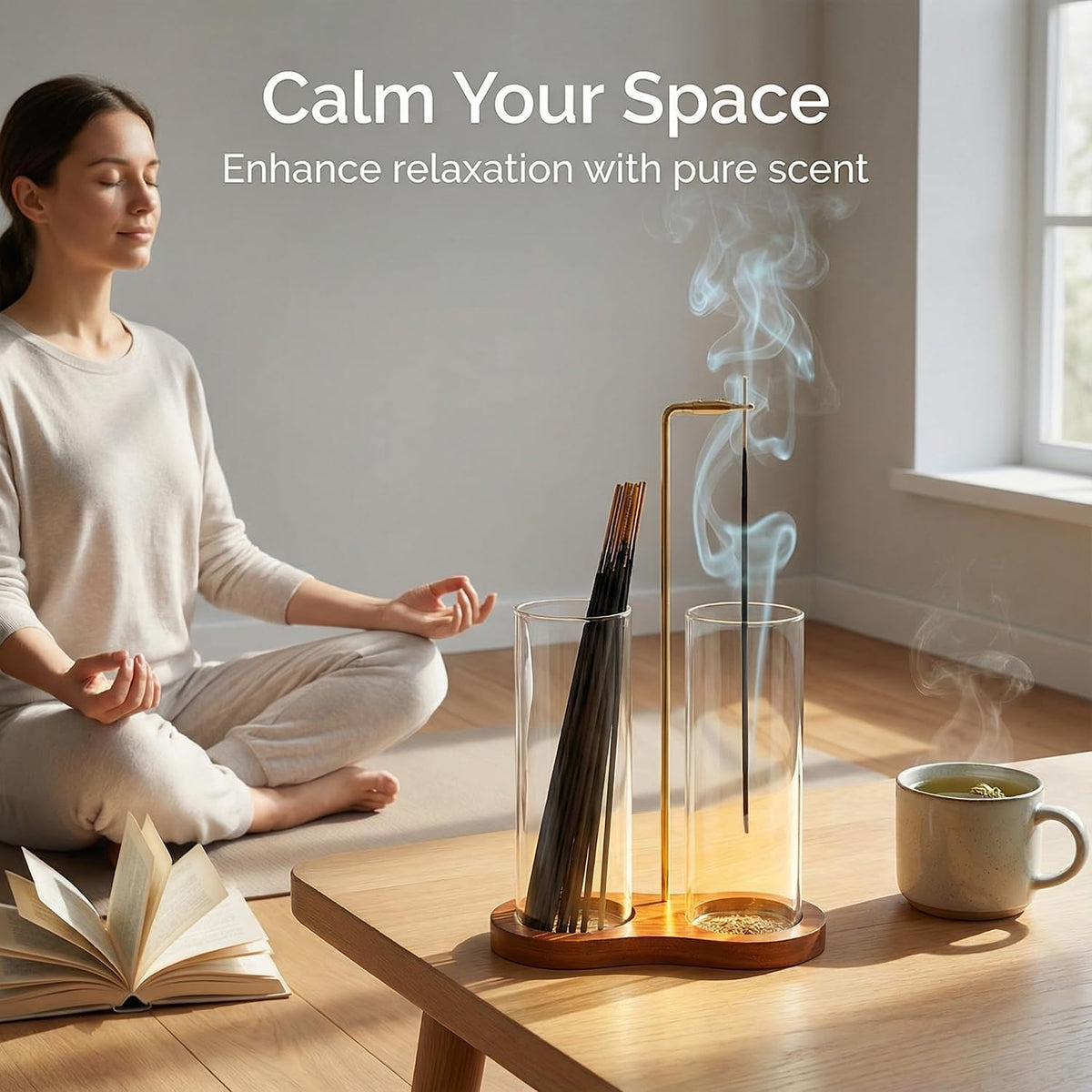 Incense Holder, 2 in 1 Glass Incense Holder for Sticks, Anti-Ash Incense Burner with Ash Catcher and Incense Storage for Yoga Meditation Spa Home Decor