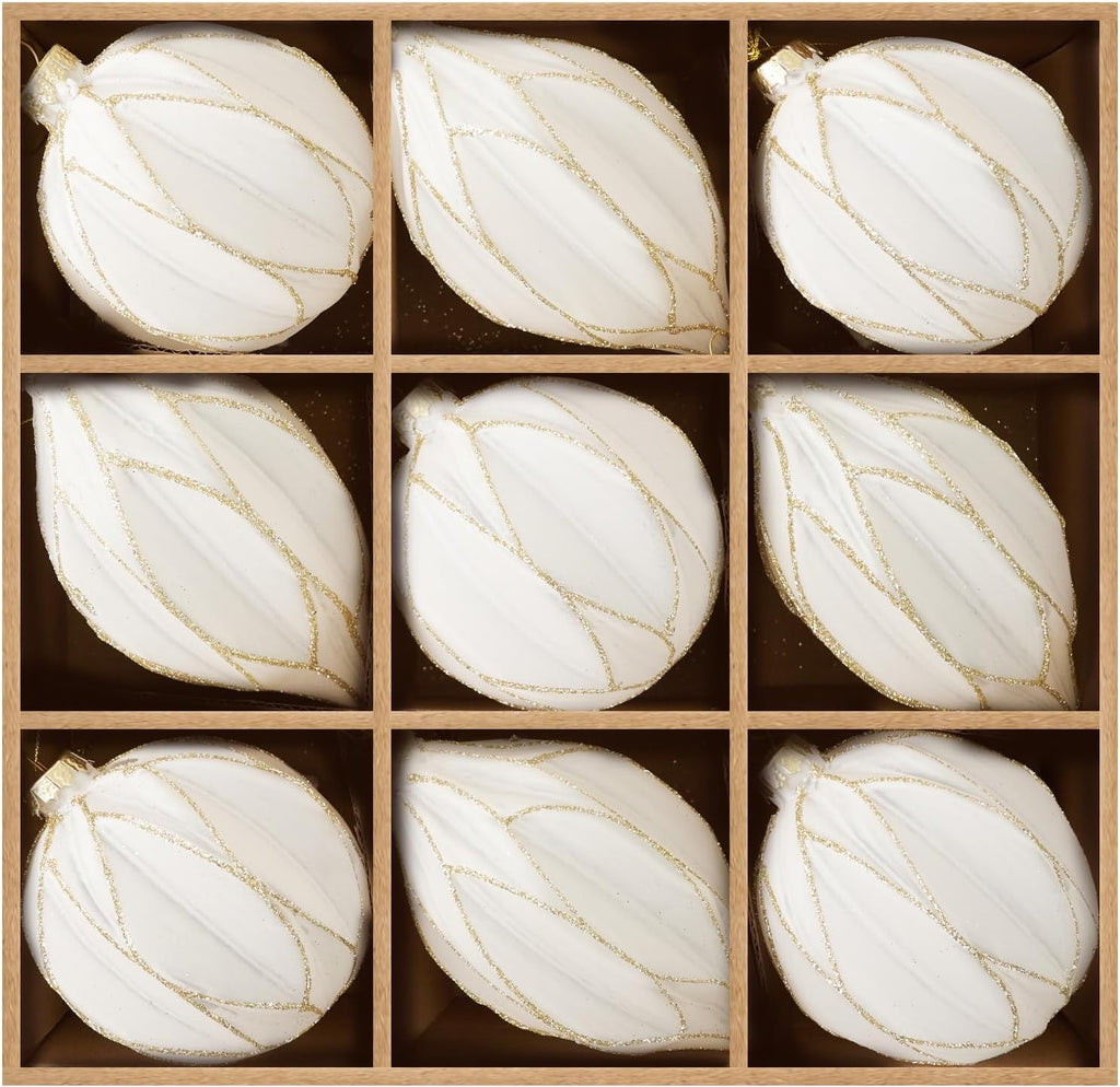 WDS WONDROUS Christmas Ornaments White and Gold Line, Glass Christmas Ball