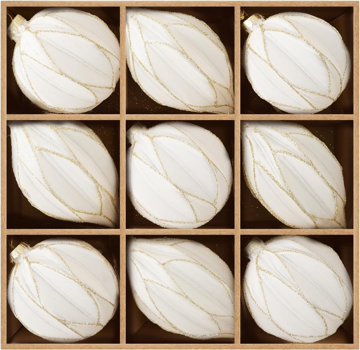 WDS WONDROUS Christmas Ornaments White and Gold Line, Glass Christmas Ball