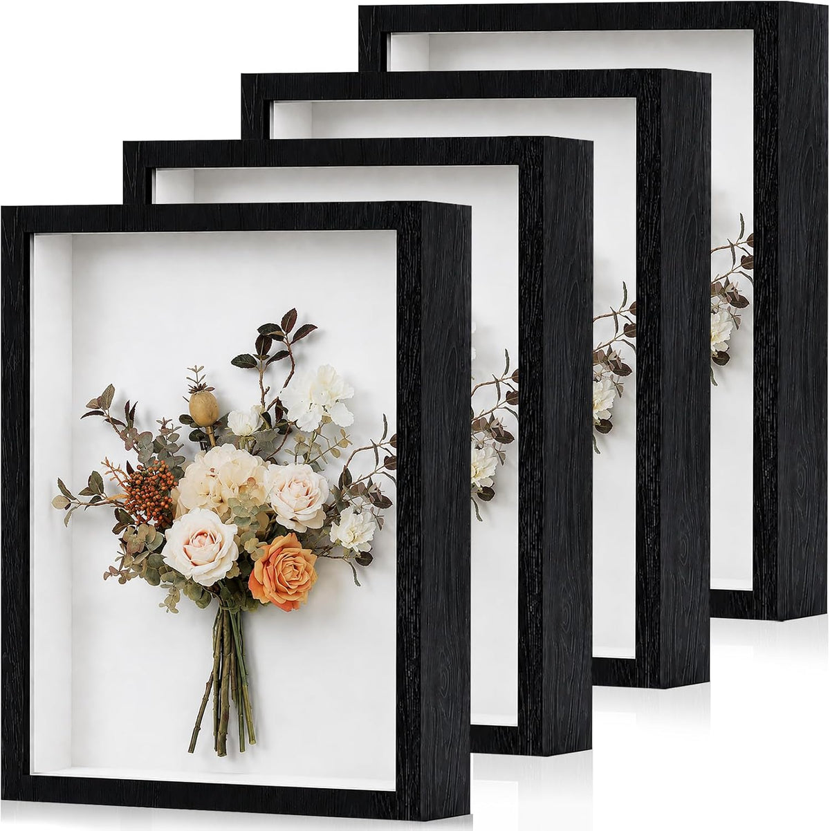Shadow Box Frame 8"x 10" - 4 Pack Wood Deep Shadowbox with Glass