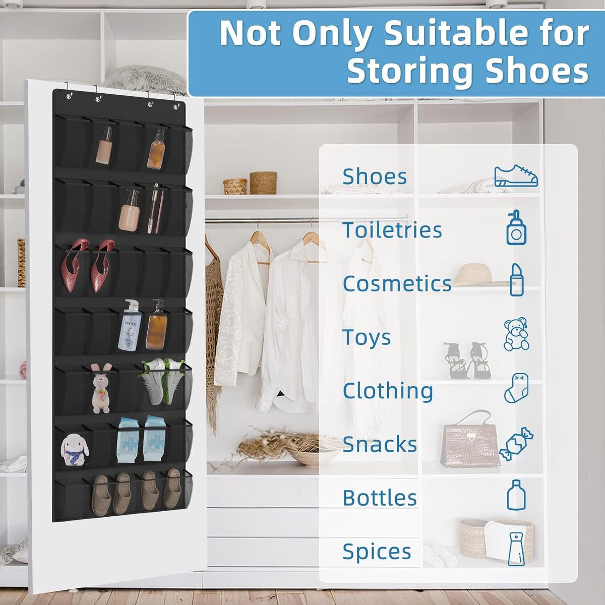 Aisoso 35 Mesh Pockets Hanging Over the Door Shoe Organizer, Black