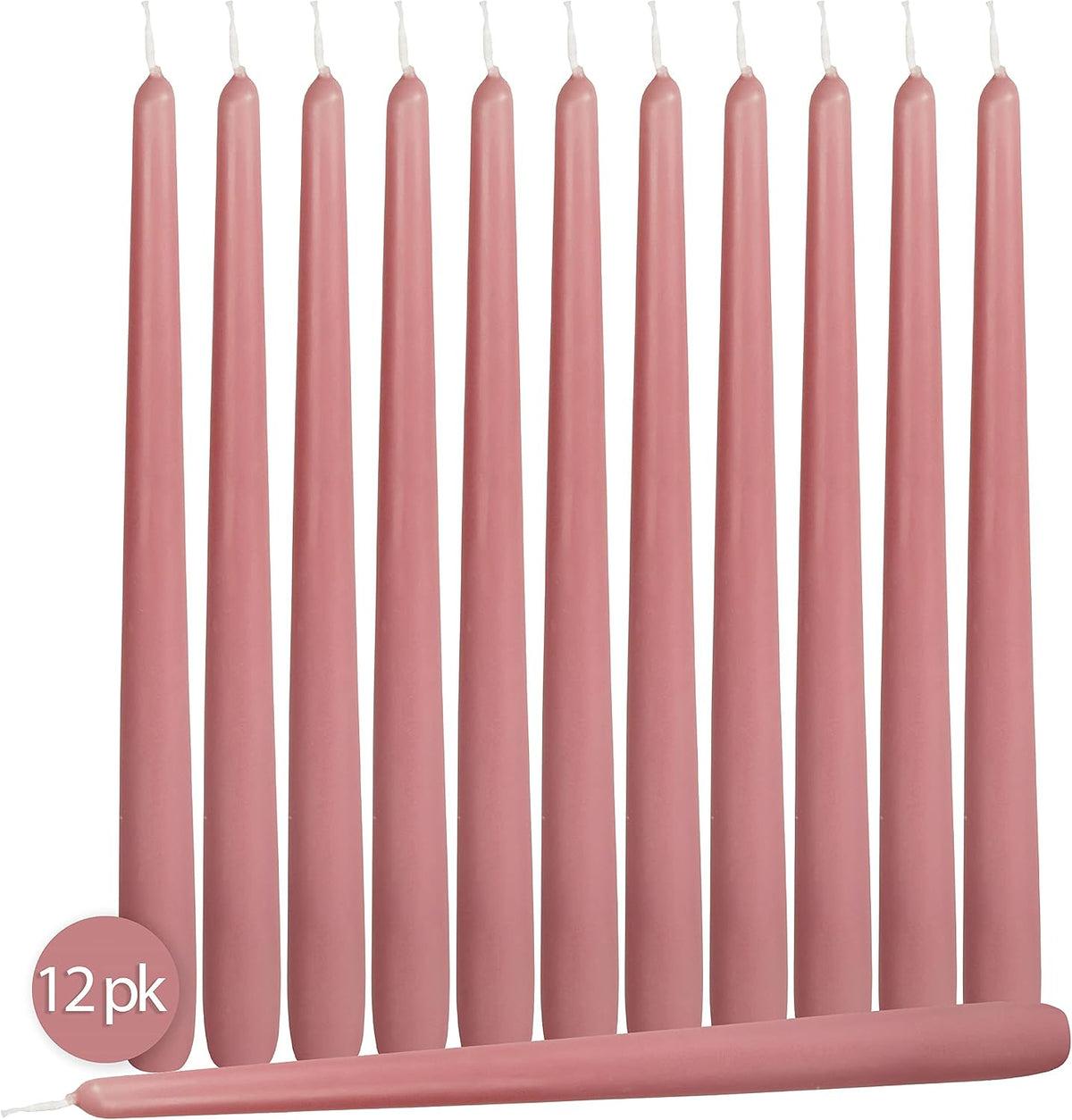 Hyoola 12 Pack Tall Taper Candles - 10 Inch Rose Pink Dripless, Unscented Dinner Candle - Paraffin Wax with Cotton Wicks - 8 Hour Burn Time