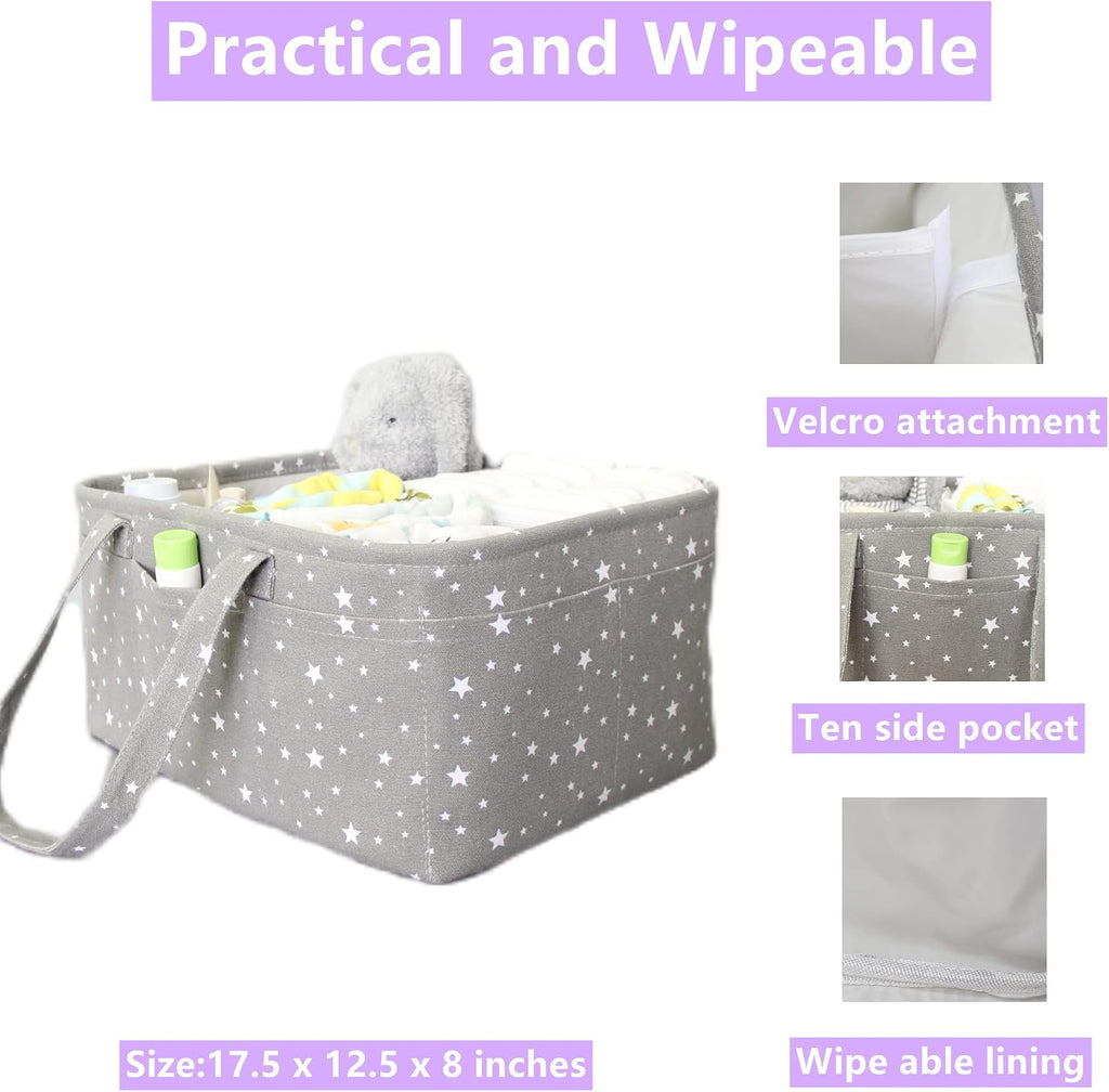 Baby Diaper Caddy Organizer- Extra Large Portable Diaper Basket with Removable Divider, Multi-Use Nursery Organizer for Diapers,Wipes,Baby Essential-Perfect Baby Basket bag Registry Must Have