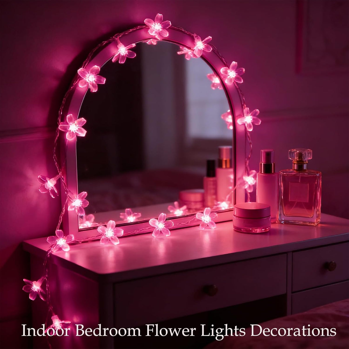 33ft 100 LED Plug in Pink Fairy Flower Holiday String Lights for Dorm Decor