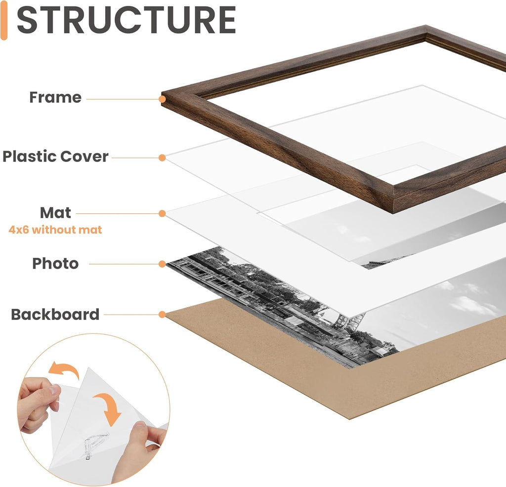 upsimples Picture Frames set of 19, Including 8x10, 5x7, 4x6 Brown Frame