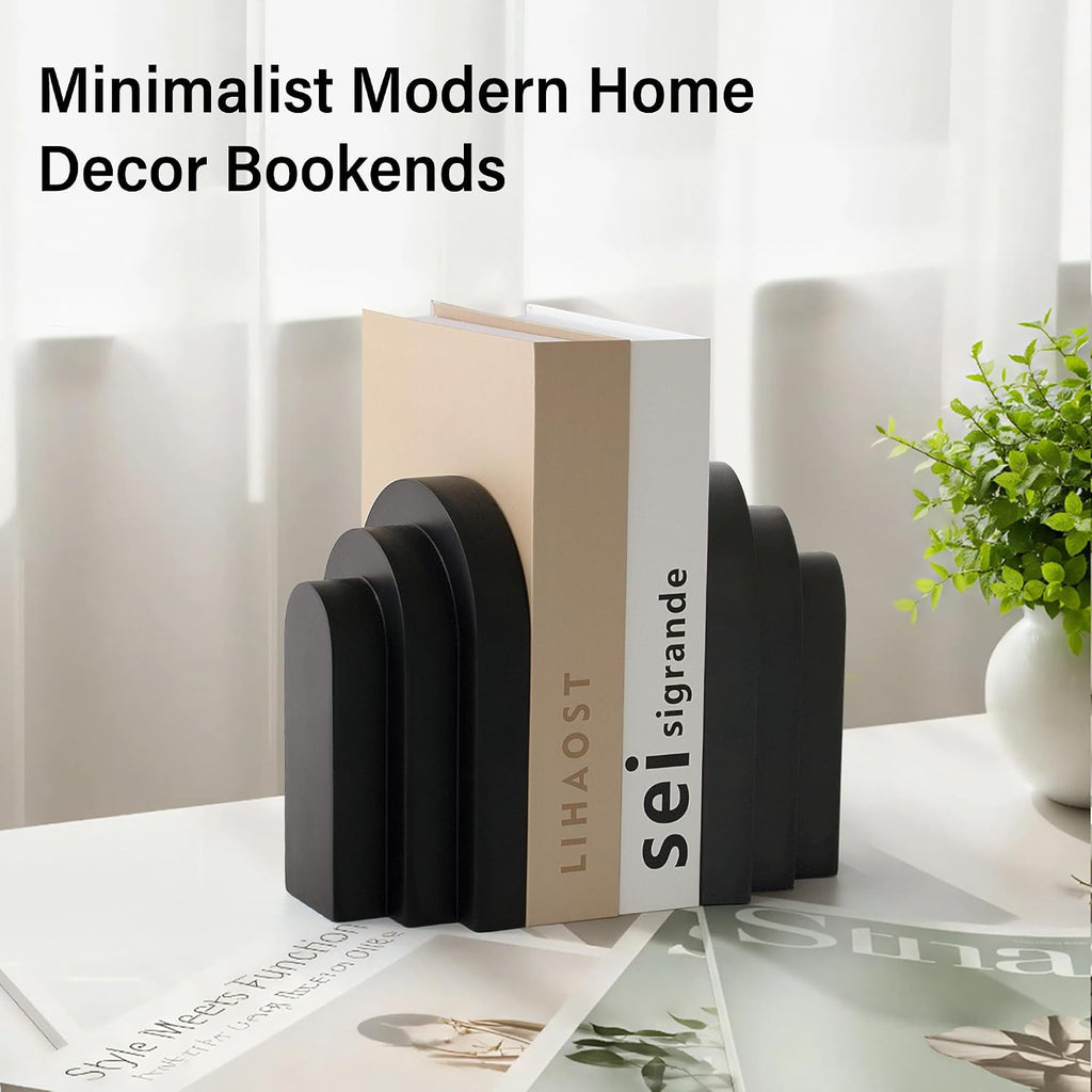 LIN CHUAN Heavy Duty Bookends for Shelves, Set of 2, Matte Black