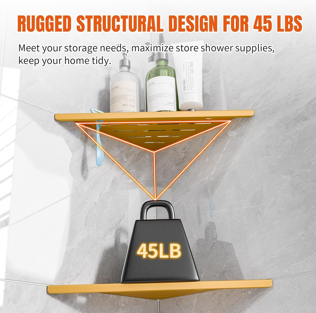 Corner Shower Shelves with Razor Hole, Modern Sturdy Shower Shelves