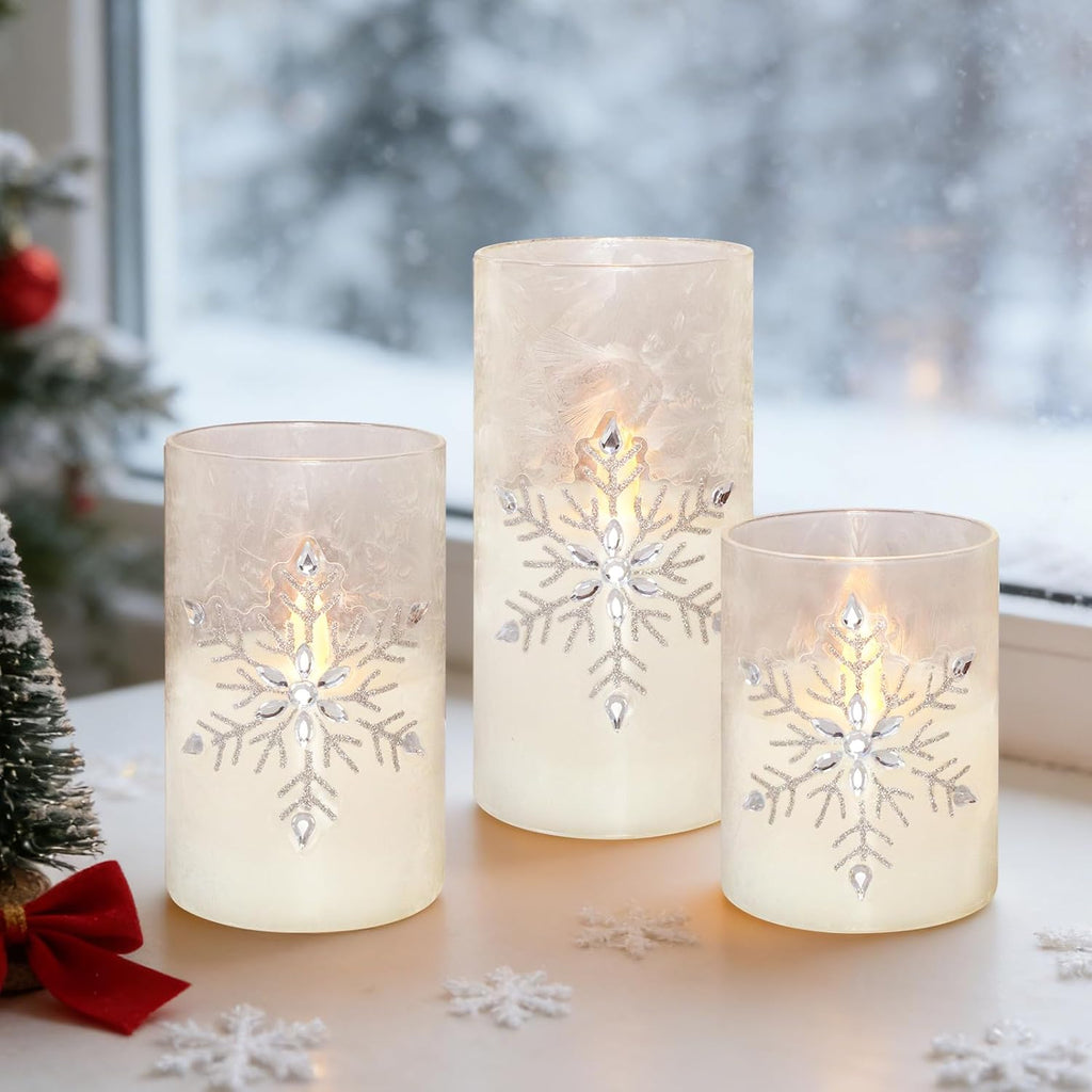 Crystal Club Christmas Flameless Candles, Battery Powered LED Candles