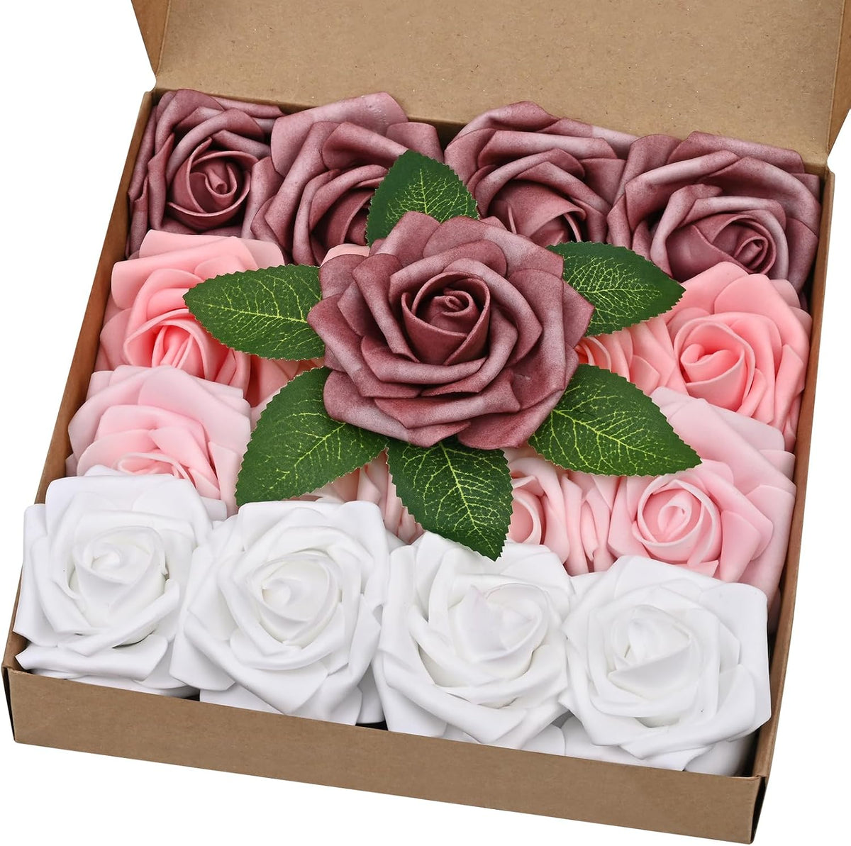 BLEUM CADE 16Pcs Artificial Flowers Fake Foam Roses with Stems for Wedding