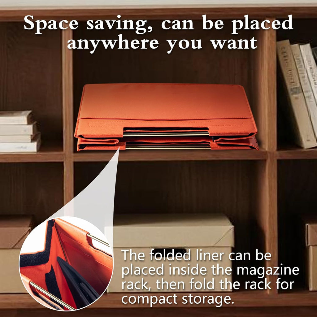 Leather Magazine Holder Foldable with Handles，Stable Magazine Rack Floor