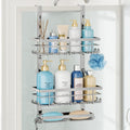 SWTYMIKI Over The Door Shower Caddy - 3 Tier Rustproof Hanging Shower Organizer with Adjustable Shelves, 28 Hooks & Soap Holder, Hanging Shower Rack Storage for Bathroom Accessories, Silver