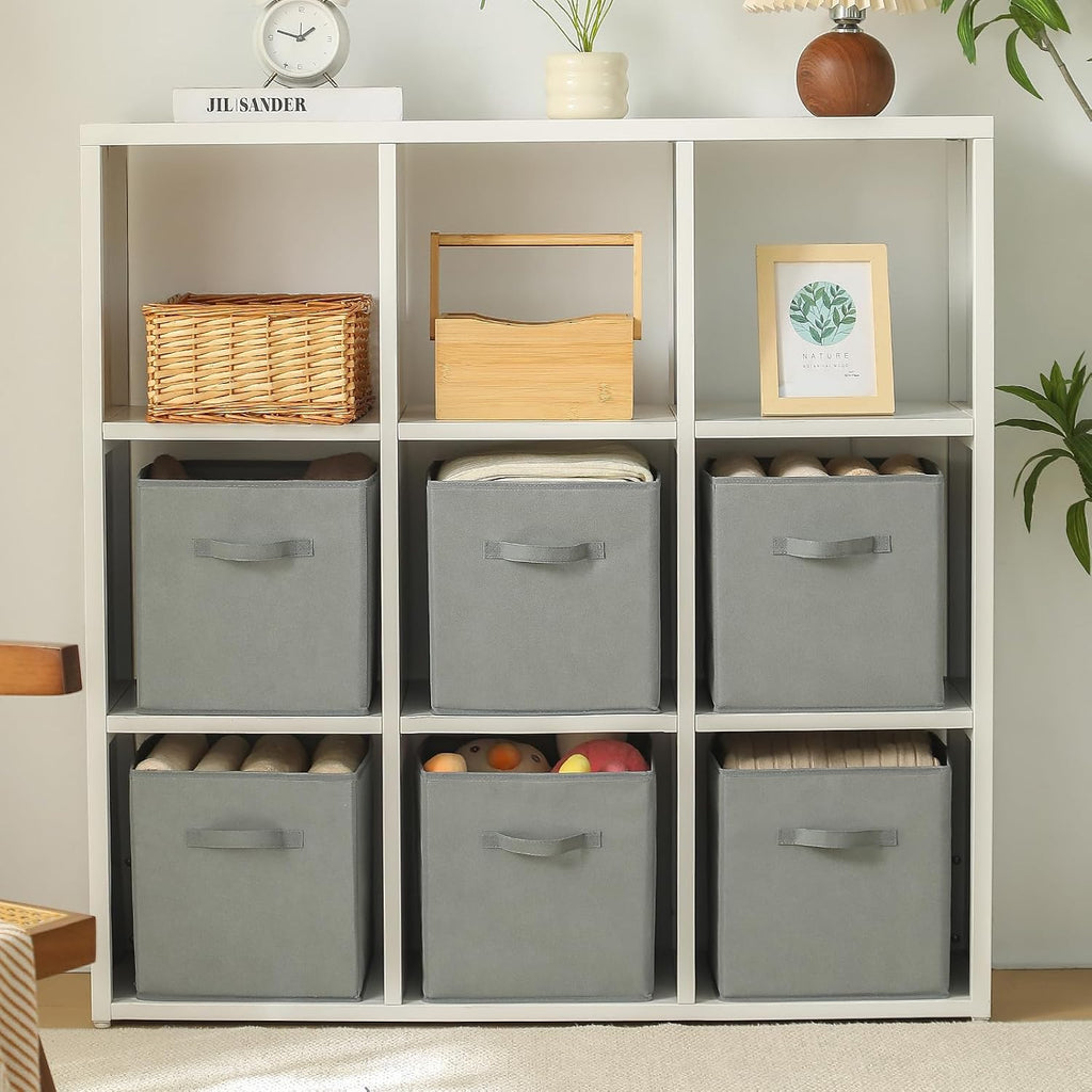 Foldable Storage Bins with Handles, 10.5x10.5x11 Inch Collapsible Non-Woven Fabric Storage Cubes, 3 Pack for Closet Shelves Nursery Home Office