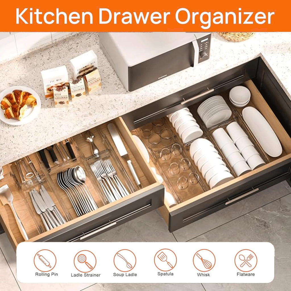 Acrylic Drawer Dividers – Adjustable 11–20.8 Inch Expandable Deep Dresser Drawer Dividers – Clear Plastic Drawer Separators for Baby Clothes, Underwear, Kitchen & Office Storage.