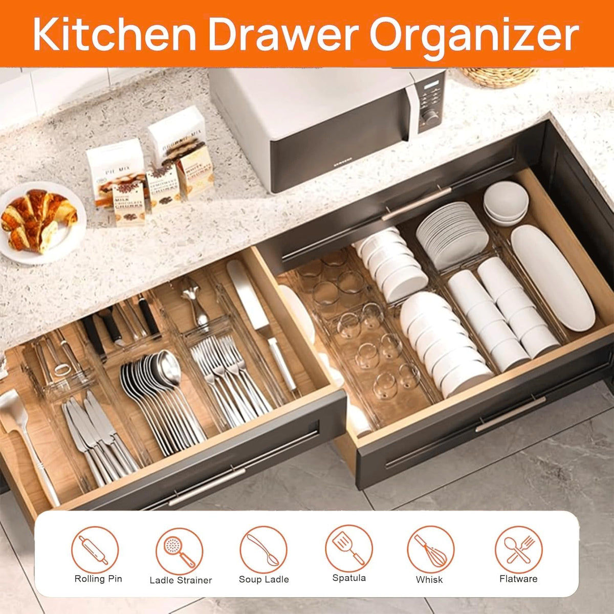 Acrylic Drawer Dividers – Adjustable 11–20.8 Inch Expandable Deep Dresser Drawer Dividers – Clear Plastic Drawer Separators for Baby Clothes, Underwear, Kitchen & Office Storage.