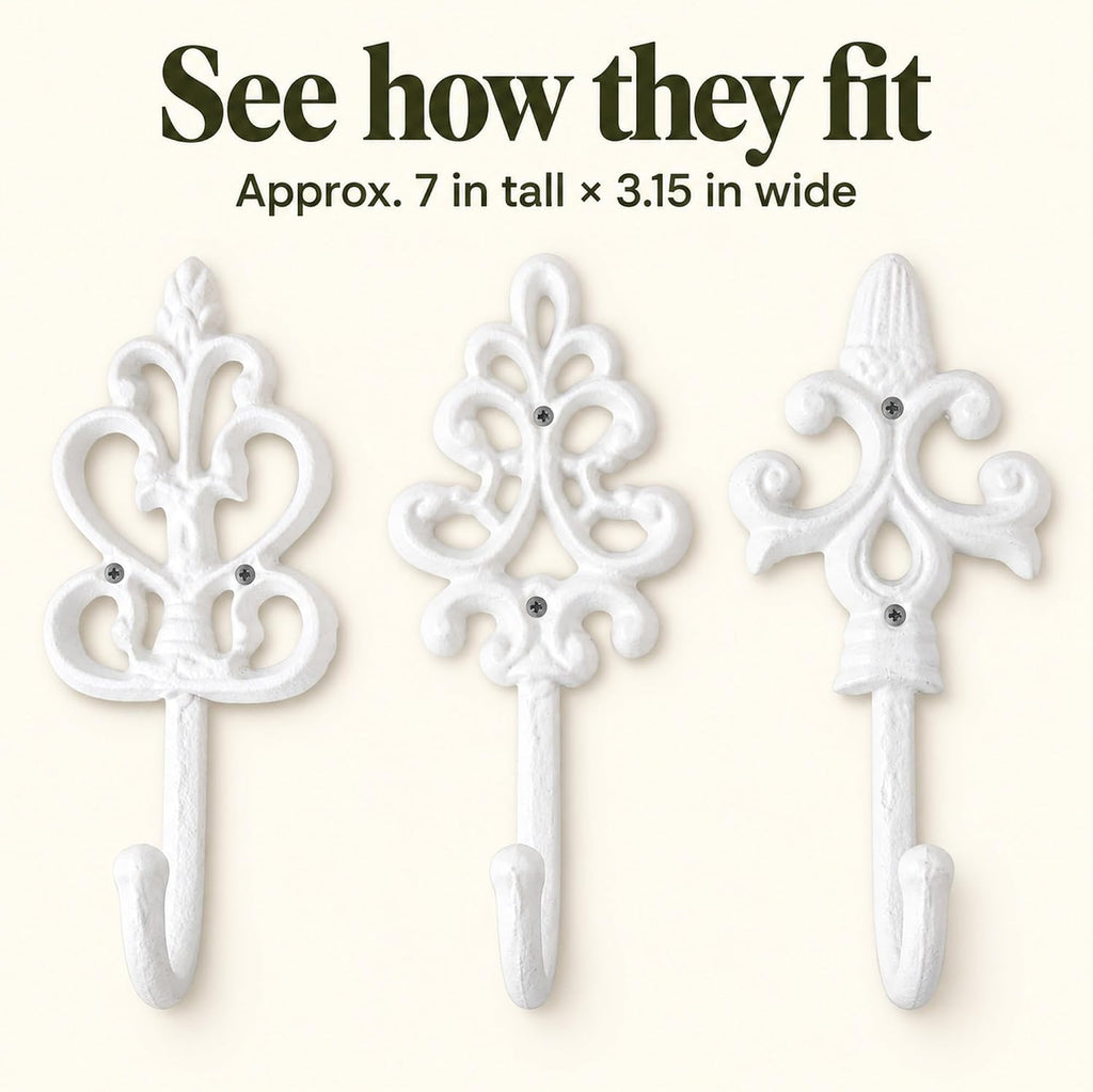 Comfify Pure White Cast Iron Wall Hooks Set of 3 – Farmhouse Coat Hooks