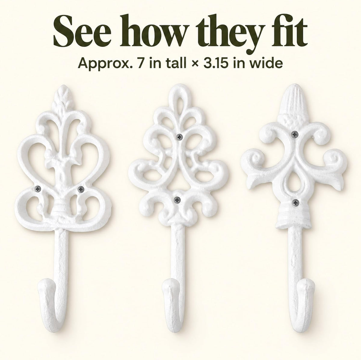 Comfify Pure White Cast Iron Wall Hooks Set of 3 – Farmhouse Coat Hooks