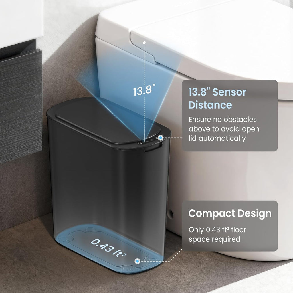 Cesun Automatic Small Bathroom Trash Can with Lid, 2.6 Gallon, Black