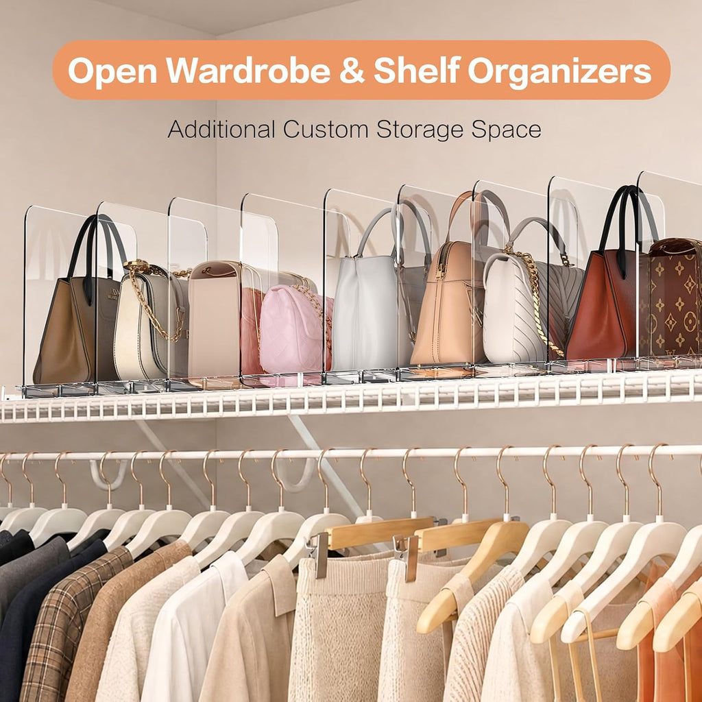 Stackable Purse Organizer for Closet Shelf, Acrylic Handbag Shelf Dividers