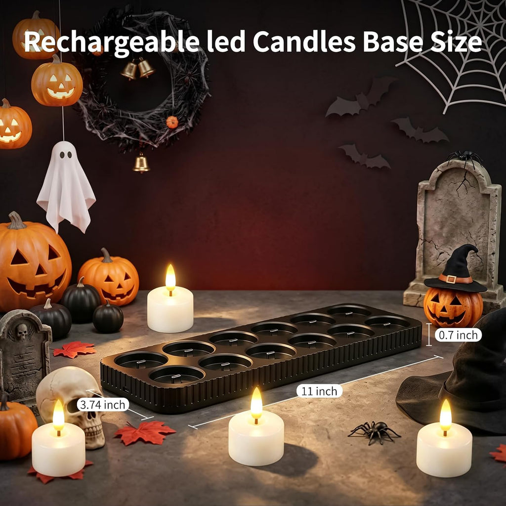 Rechargeable Flameless Candles with Remote Timer & Charging Base (12 Pack)